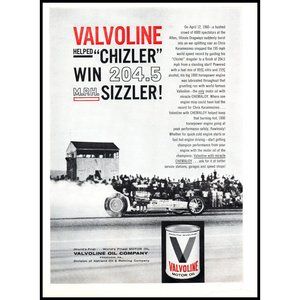 1961 Valvoline Motor Oil Can Vintage Print Ad Funny Car Drag Strip Race Art